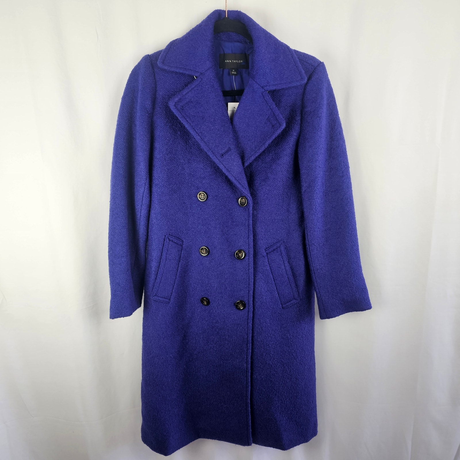Nwt Ann Taylor Royal Blue Wool Blend Long Double Breasted Coat Xs Minimalist